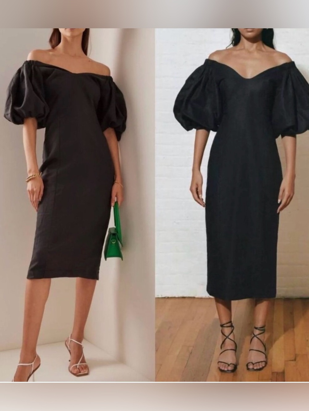 Mara Hoffman Namari Black Off-Shoulder Puff-Sleeve Midi Dress 2